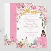 Roze witte legant vlindervlinder Quinceanera 5 Kaart (Voorkant / Achterkant)