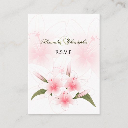 Roze & Witte Lelies RSVP Minicard Informatiekaartje (Voorkant)