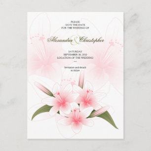 Roze & Witte Lelies Trouwen Save The Date 2 Aankondigingskaart