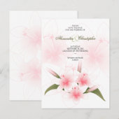 Roze & Witte Lelies Trouwen Save The Date 2 Aankondigingskaart (Voorkant / Achterkant)