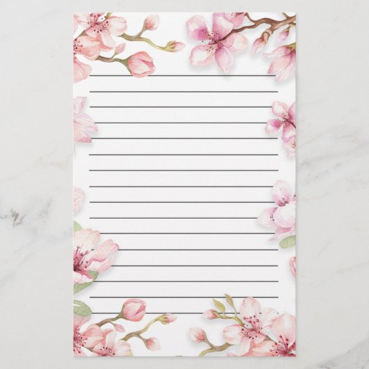 Roze Witte Lente Bloemige Voering Briefpapier (Voorkant)
