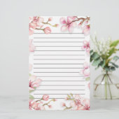 Roze Witte Lente Bloemige Voering Briefpapier (Staand voorkant)