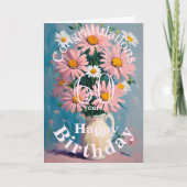 Roze Witte Lente Daisy Bloemen in Vaas Verjaardag Kaart (Voorkant)