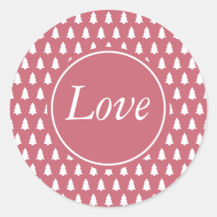 Roze Witte Liefde Kerstboom Patroon Ronde Sticker