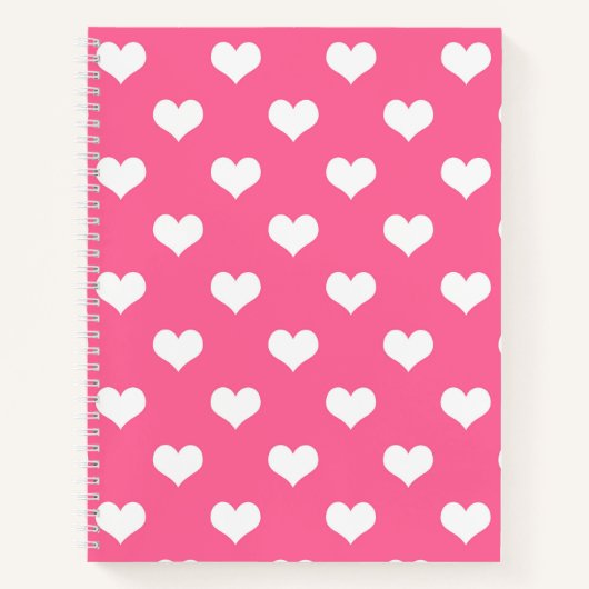 Roze Witte Lieve Harten Ontwerp Notitieboek (Voorkant)