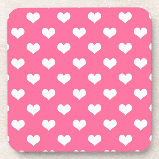 Roze Witte Lieve Hartjes Ontwerp Bier Onderzetter (Voorkant)