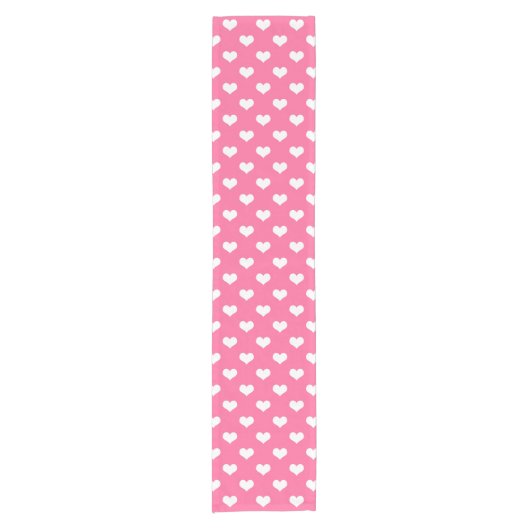 Roze Witte Lieve Hartjes Ontwerp Korte Tafelloper (Voorkant)