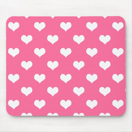 Roze Witte Lieve Hartjes Ontwerp Muismat (Voorkant)