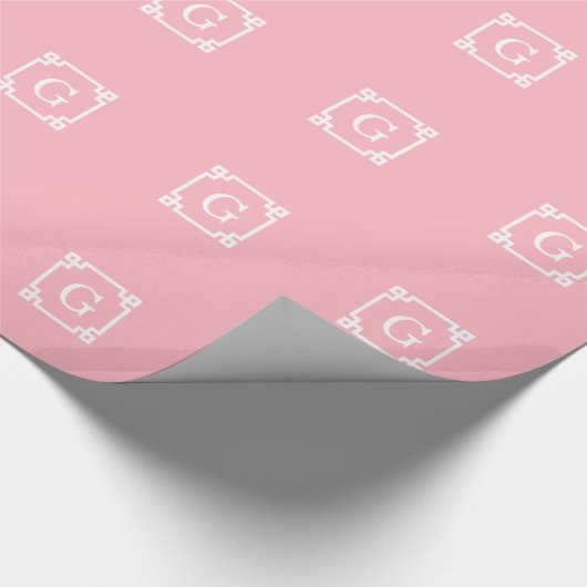 Roze witte Lijst 2 Initiaal monogram Cadeaupapier (Hoek)