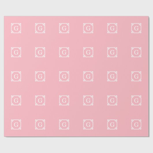 Roze witte Lijst 2 Initiaal monogram Cadeaupapier (Vlak)