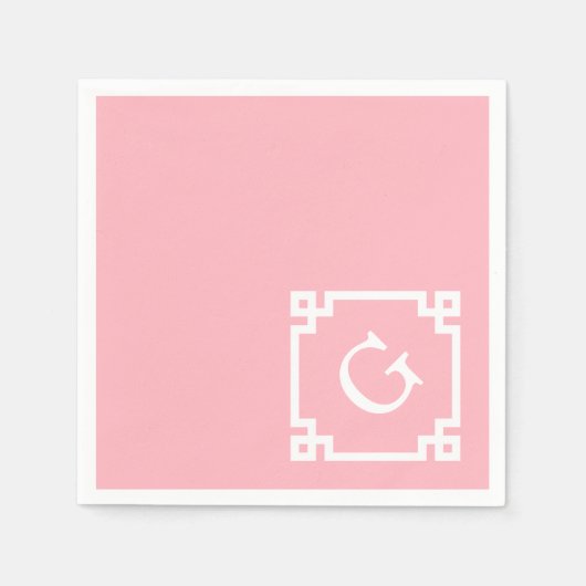 Roze witte Lijst 2 Initiaal monogram Servet (Voorkant)