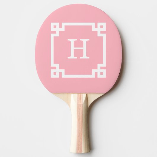 Roze witte Lijst 2 Initiaal monogram Tafeltennisbatje (Voorkant)