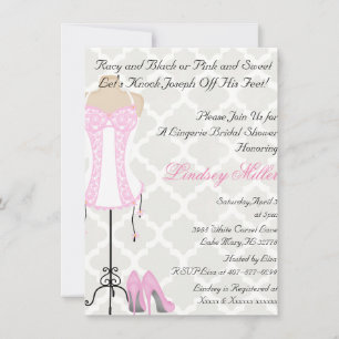 Roze & witte lingerie Bridal Shower Invitation Kaart