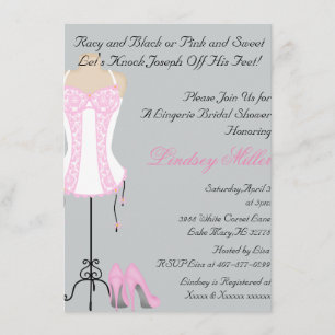 Roze & witte lingerie Bridal Shower Invitation Kaart
