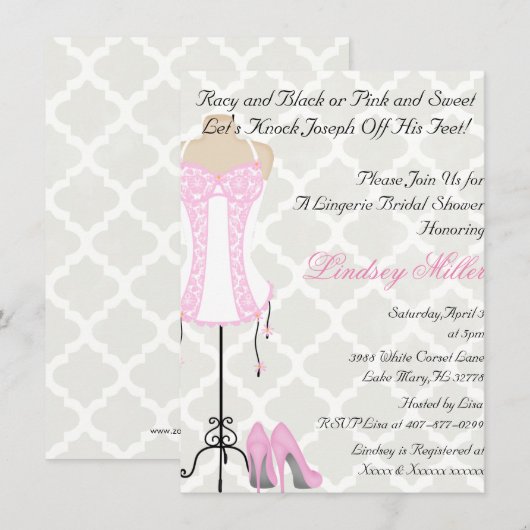 Roze & witte lingerie bruids douche uitnodiging (Voorkant / Achterkant)