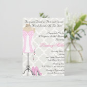 Roze & witte lingerie bruids douche uitnodiging (Staand voorkant)