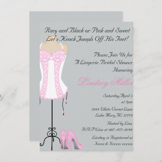 Roze & witte lingerie bruids douche uitnodiging (Voorkant / Achterkant)