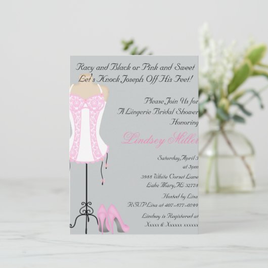 Roze & witte lingerie bruids douche uitnodiging (Staand voorkant)