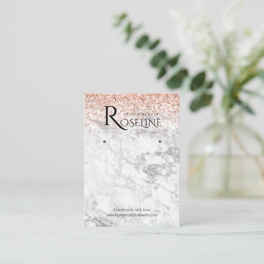 Roze, witte Logo met glitter oormerk Visitekaartje (Staand voorkant)