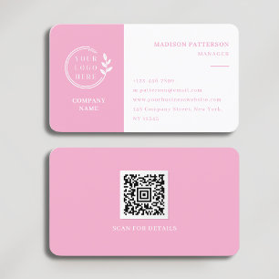 Roze Witte Logo QR Code Minimalistisch Modern Visitekaartje