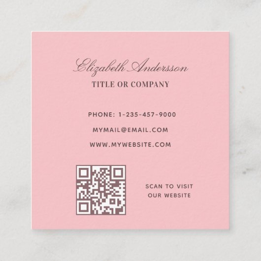 Roze witte logo QR-code Vierkante Visitekaartje (Achterkant)