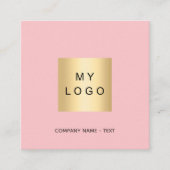 Roze witte logo QR-code Vierkante Visitekaartje (Voorkant)
