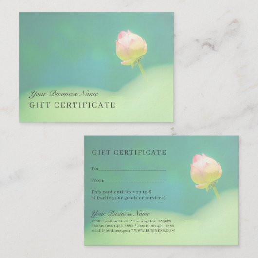 © Roze Witte Lotus Groene Gift Certificate Kortingskaartje (Voorkant / Achterkant)