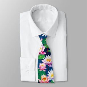 Roze Witte Lotus Waterlelie Bloemen & Groene Blade Stropdas