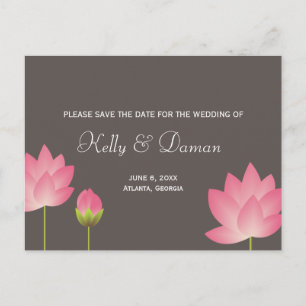 Roze witte lotusbloemen modern grijs save the date aankondigingskaart