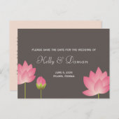 Roze witte lotusbloemen modern grijs save the date aankondigingskaart (Voorkant / Achterkant)