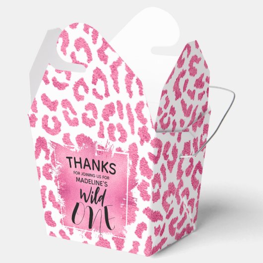 Roze Witte Luipaard 1e Verjaardag Bedankdoosjes (Geopend)