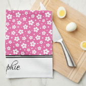 Roze & witte madeliefjes gepersonaliseerd theedoek (Quarter Fold)