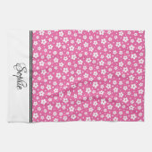 Roze & witte madeliefjes gepersonaliseerd theedoek (Horizontaal)