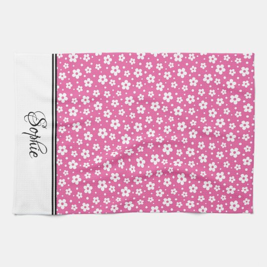 Roze & witte madeliefjes gepersonaliseerd theedoek (Horizontaal)