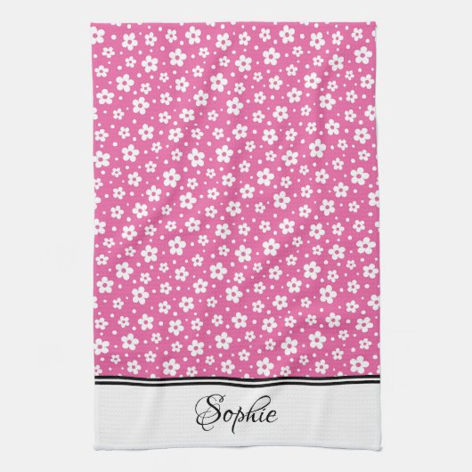 Roze & witte madeliefjes gepersonaliseerd theedoek