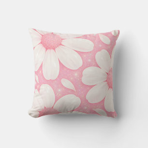Roze Witte Madeliefjes Nep Glitters Kussen