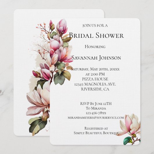 Roze Witte Magnolia Bloemen Vrijgezellenfeest Kaart (Voorkant / Achterkant)