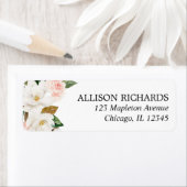 Roze witte magnolia rustiek bloemengroen etiket (Insitu)