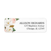 Roze witte magnolia rustiek bloemengroen etiket (Voorkant)