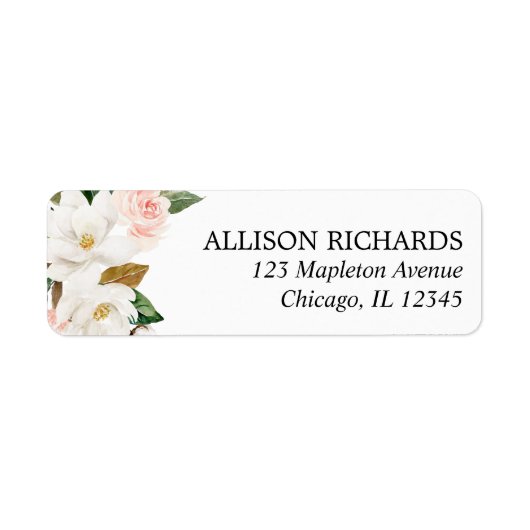 Roze witte magnolia rustiek bloemengroen etiket (Voorkant)