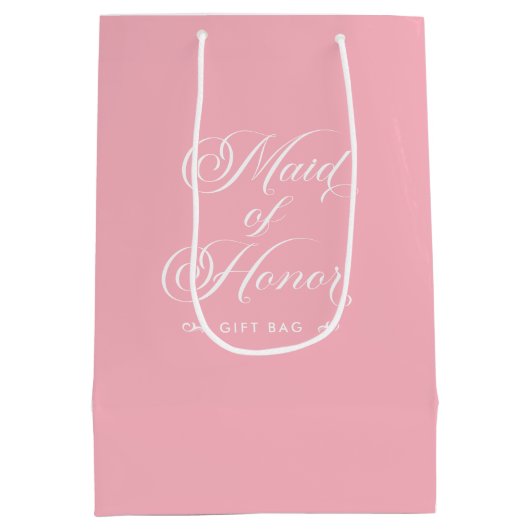 Roze Witte Maid van Eer Elegant Script Typografie Medium Cadeauzakje (Achterkant)