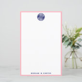 Roze Witte Marineblauwe Cirkel Monogram Lettertype (Staand voorkant)