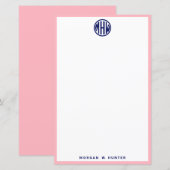 Roze Witte Marineblauwe Cirkel Monogram Lettertype (Voorkant / Achterkant)
