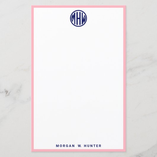 Roze Witte Marineblauwe Cirkel Monogram Lettertype (Voorkant)