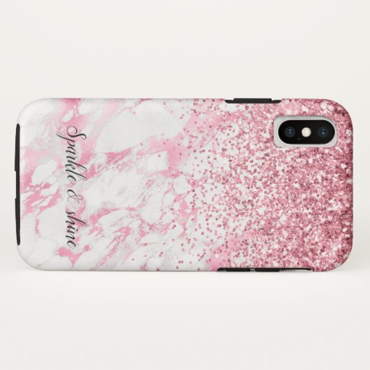 Roze witte marmer Glitter Case-Mate iPhone Case (Achterkant (horizontaal))