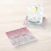 Roze witte marmer Glitter Glazen Onderzetter (Schuin)