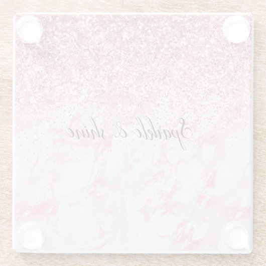 Roze witte marmer Glitter Glazen Onderzetter (Achterkant)