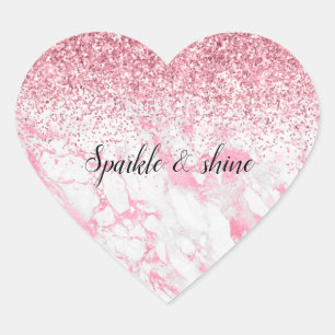 Roze witte marmer Glitter Hart Sticker