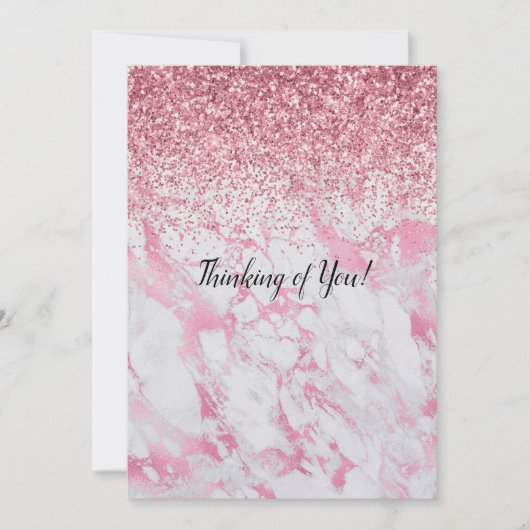 Roze witte marmer Glitter Kaart (Voorkant)