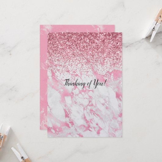 Roze witte marmer Glitter Kaart (Voorkant / Achterkant in situ)